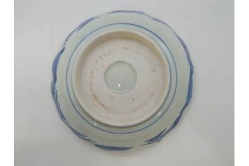 江戸後期〜幕末　伊万里　染付　山水図　約16cm　5.1寸　金の縁と爽やかな藍色が魅力のなます皿3枚セット(中皿、深皿、和皿、和食器、五寸一分)(R-073105)