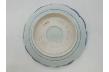 江戸後期〜幕末　伊万里　染付　山水図　約16cm　5.1寸　金の縁と爽やかな藍色が魅力のなます皿3枚セット(中皿、深皿、和皿、和食器、五寸一分)(R-073105)