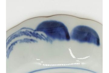 江戸後期〜幕末　伊万里　染付　山水図　約16cm　5.1寸　金の縁と爽やかな藍色が魅力のなます皿3枚セット(中皿、深皿、和皿、和食器、五寸一分)(R-073106)
