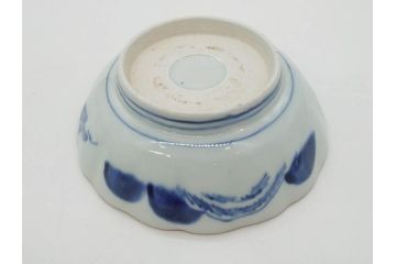 江戸後期〜幕末　伊万里　染付　山水図　約16cm　5.1寸　金の縁と爽やかな藍色が魅力のなます皿3枚セット(中皿、深皿、和皿、和食器、五寸一分)(R-073106)