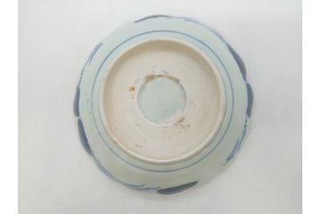 江戸後期〜幕末　伊万里　染付　山水図　約16cm　5.1寸　金の縁と爽やかな藍色が魅力のなます皿3枚セット(中皿、深皿、和皿、和食器、五寸一分)(R-073106)