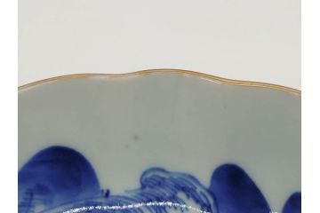 江戸後期〜幕末　伊万里　染付　山水図　約16cm　5.1寸　金の縁と爽やかな藍色が魅力のなます皿3枚セット(中皿、深皿、和皿、和食器、五寸一分)(R-073107)