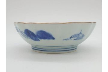 江戸後期〜幕末　伊万里　染付　山水図　約16cm　5.1寸　金の縁と爽やかな藍色が魅力のなます皿3枚セット(中皿、深皿、和皿、和食器、五寸一分)(R-073107)