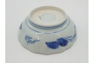 江戸後期〜幕末　伊万里　染付　山水図　約16cm　5.1寸　金の縁と爽やかな藍色が魅力のなます皿3枚セット(中皿、深皿、和皿、和食器、五寸一分)(R-073107)