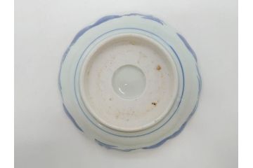 江戸後期〜幕末　伊万里　染付　山水図　約16cm　5.1寸　金の縁と爽やかな藍色が魅力のなます皿3枚セット(中皿、深皿、和皿、和食器、五寸一分)(R-073107)