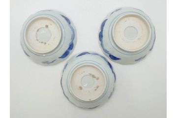 江戸後期〜幕末　伊万里　染付　山水図　約16cm　5.1寸　金の縁と爽やかな藍色が魅力のなます皿3枚セット(中皿、深皿、和皿、和食器、五寸一分)(R-073108)