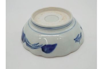 江戸後期〜幕末　伊万里　染付　山水図　約16cm　5.1寸　金の縁と爽やかな藍色が魅力のなます皿3枚セット(中皿、深皿、和皿、和食器、五寸一分)(R-073108)