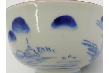 江戸期　伊万里　染付　山水図　約11cm　3.5寸　爽やかな色合いが素敵な蓋付き茶碗3客セット(和食器、三寸五分)(R-073110)