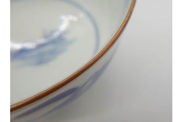 江戸期　伊万里　染付　山水図　約11cm　3.5寸　爽やかな色合いが素敵な蓋付き茶碗3客セット(和食器、三寸五分)(R-073110)