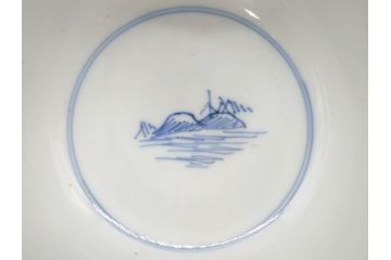江戸期　伊万里　染付　山水図　約11cm　3.5寸　爽やかな色合いが素敵な蓋付き茶碗3客セット(和食器、三寸五分)(R-073110)