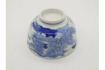 江戸期　伊万里　染付　山水図　約11cm　3.5寸　爽やかな色合いが素敵な蓋付き茶碗3客セット(和食器、三寸五分)(R-073110)