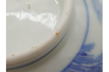 江戸期　伊万里　染付　山水図　約11cm　3.5寸　爽やかな色合いが素敵な蓋付き茶碗3客セット(和食器、三寸五分)(R-073110)