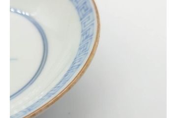 江戸期　伊万里　染付　山水図　約11cm　3.5寸　爽やかな色合いが素敵な蓋付き茶碗3客セット(和食器、三寸五分)(R-073110)