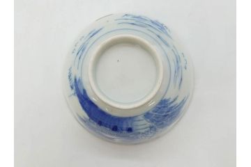 江戸期　伊万里　染付　山水図　約11cm　3.5寸　爽やかな色合いが素敵な蓋付き茶碗3客セット(和食器、三寸五分)(R-073111)