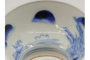 江戸期　伊万里　染付　山水図　約11cm　3.5寸　爽やかな色合いが素敵な蓋付き茶碗3客セット(和食器、三寸五分)(R-073111)