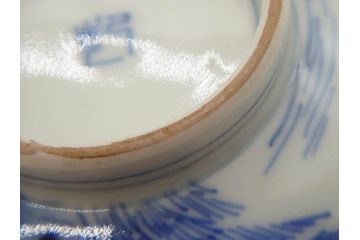 江戸期　伊万里　染付　山水図　約11cm　3.5寸　爽やかな色合いが素敵な蓋付き茶碗3客セット(和食器、三寸五分)(R-073111)