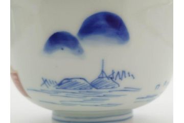 江戸期　伊万里　染付　山水図　約11cm　3.4寸　爽やかな色合いが素敵な蓋付き茶碗3客セット(和食器、三寸四分)(R-073112)