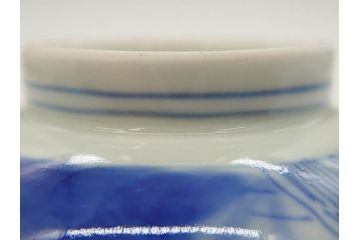 江戸期　伊万里　染付　山水図　約11cm　3.4寸　爽やかな色合いが素敵な蓋付き茶碗3客セット(和食器、三寸四分)(R-073112)