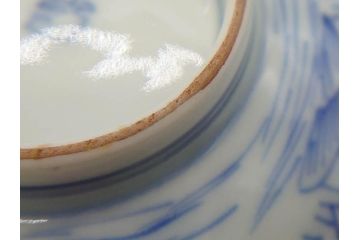 江戸期　伊万里　染付　山水図　約11cm　3.4寸　爽やかな色合いが素敵な蓋付き茶碗3客セット(和食器、三寸四分)(R-073112)