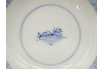 江戸期　伊万里　染付　山水図　約11cm　3.4寸　爽やかな色合いが素敵な蓋付き茶碗3客セット(和食器、三寸四分)(R-073112)