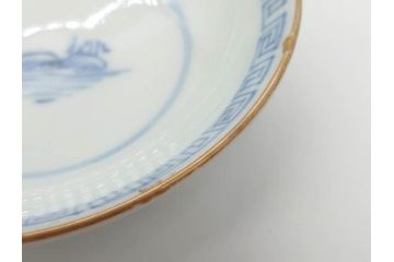 江戸期　伊万里　染付　山水図　約11cm　3.4寸　爽やかな色合いが素敵な蓋付き茶碗3客セット(和食器、三寸四分)(R-073112)