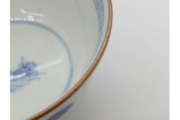 江戸期　伊万里　染付　山水図　約11cm　3.5寸　爽やかな色合いが素敵な蓋付き茶碗3客セット(和食器、三寸五分)(R-073113)