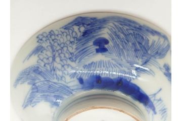 江戸期　伊万里　染付　山水図　約11cm　3.5寸　爽やかな色合いが素敵な蓋付き茶碗3客セット(和食器、三寸五分)(R-073113)