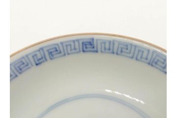 江戸期　伊万里　染付　山水図　約11cm　3.5寸　爽やかな色合いが素敵な蓋付き茶碗3客セット(和食器、三寸五分)(R-073113)
