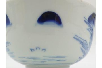 江戸期　伊万里　染付　山水図　約11cm　3.5寸　爽やかな色合いが素敵な蓋付き茶碗2客セット(和食器、三寸五分)(R-073114)