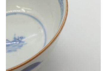 江戸期　伊万里　染付　山水図　約11cm　3.5寸　爽やかな色合いが素敵な蓋付き茶碗2客セット(和食器、三寸五分)(R-073114)