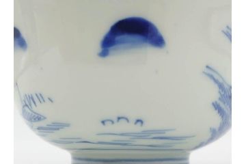 江戸期　伊万里　染付　山水図　約11cm　3.5寸　爽やかな色合いが素敵な蓋付き茶碗2客セット(和食器、三寸五分)(R-073115)