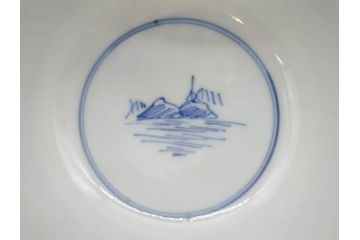 江戸期　伊万里　染付　山水図　約11cm　3.5寸　爽やかな色合いが素敵な蓋付き茶碗2客セット(和食器、三寸五分)(R-073115)