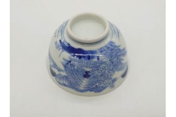 江戸期　伊万里　染付　山水図　約11cm　3.5寸　爽やかな色合いが素敵な蓋付き茶碗2客セット(和食器、三寸五分)(R-073115)