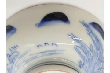 江戸期　伊万里　染付　山水図　約11cm　3.5寸　爽やかな色合いが素敵な蓋付き茶碗2客セット(和食器、三寸五分)(R-073115)