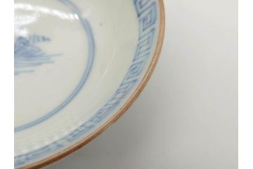 江戸期　伊万里　染付　山水図　約11cm　3.5寸　爽やかな色合いが素敵な蓋付き茶碗2客セット(和食器、三寸五分)(R-073115)