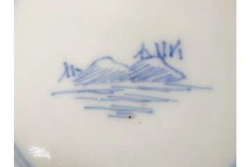江戸期　伊万里　染付　山水図　約11cm　3.5寸　爽やかな色合いが素敵な蓋付き茶碗2客セット(和食器、三寸五分)(R-073115)