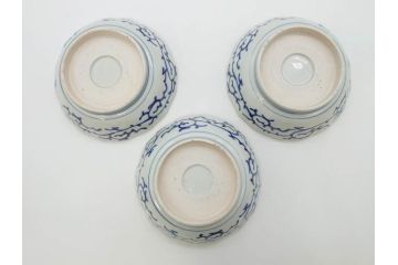 江戸期　伊万里　染付　金彩　山水図　約15cm　4.9寸　上質な和の雰囲気を醸し出すなます皿3枚セット(中皿、和皿、和食器、四寸九分)(R-073116)