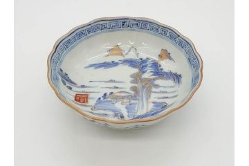 江戸期　伊万里　染付　金彩　山水図　約15cm　4.9寸　上質な和の雰囲気を醸し出すなます皿3枚セット(中皿、和皿、和食器、四寸九分)(R-073116)
