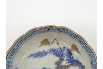 江戸期　伊万里　染付　金彩　山水図　約15cm　4.9寸　上質な和の雰囲気を醸し出すなます皿3枚セット(中皿、和皿、和食器、四寸九分)(R-073116)