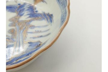 江戸期　伊万里　染付　金彩　山水図　約15cm　4.9寸　上質な和の雰囲気を醸し出すなます皿3枚セット(中皿、和皿、和食器、四寸九分)(R-073116)
