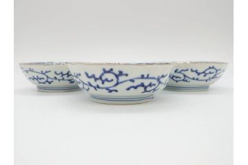 江戸期　伊万里　染付　金彩　山水図　約15cm　4.9寸　上質な和の雰囲気を醸し出すなます皿3枚セット(中皿、和皿、和食器、四寸九分)(R-073117)