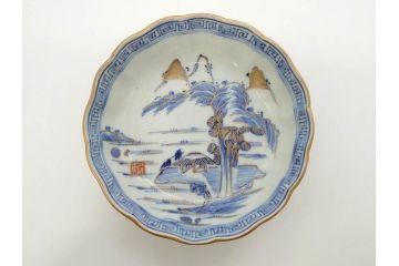 江戸期　伊万里　染付　金彩　山水図　約15cm　4.9寸　上質な和の雰囲気を醸し出すなます皿3枚セット(中皿、和皿、和食器、四寸九分)(R-073118)