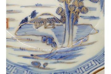 江戸期　伊万里　染付　金彩　山水図　約15cm　4.9寸　上質な和の雰囲気を醸し出すなます皿3枚セット(中皿、和皿、和食器、四寸九分)(R-073118)