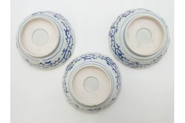 江戸期　伊万里　染付　金彩　山水図　約15cm　4.9寸　上質な和の雰囲気を醸し出すなます皿3枚セット(中皿、和皿、和食器、四寸九分)(R-073119)
