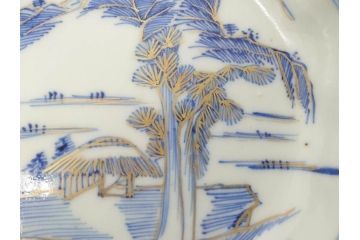 江戸期　伊万里　染付　金彩　山水図　約15cm　4.9寸　上質な和の雰囲気を醸し出すなます皿3枚セット(中皿、和皿、和食器、四寸九分)(R-073119)