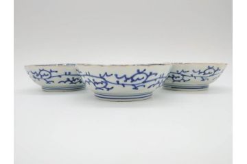 江戸期　伊万里　染付　金彩　山水図　約15cm　4.9寸　上質な和の雰囲気を醸し出すなます皿3枚セット(中皿、和皿、和食器、四寸九分)(R-073120)