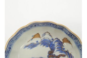 江戸期　伊万里　染付　金彩　山水図　約15cm　4.9寸　上質な和の雰囲気を醸し出すなます皿3枚セット(中皿、和皿、和食器、四寸九分)(R-073120)