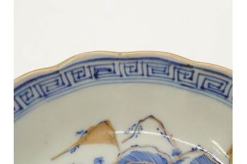 江戸期　伊万里　染付　金彩　山水図　約15cm　4.9寸　上質な和の雰囲気を醸し出すなます皿3枚セット(中皿、和皿、和食器、四寸九分)(R-073120)