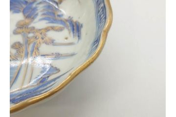 江戸期　伊万里　染付　金彩　山水図　約15cm　4.9寸　上質な和の雰囲気を醸し出すなます皿3枚セット(中皿、和皿、和食器、四寸九分)(R-073120)
