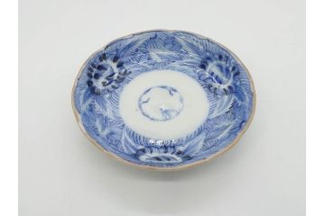 江戸期　伊万里　染付　線描　花唐草　松竹梅文　約10cm　3.3寸　一筆一筆丁寧な職人の絵付けが見事な小皿5枚セット(和皿、和食器、三寸三分)(R-073121)